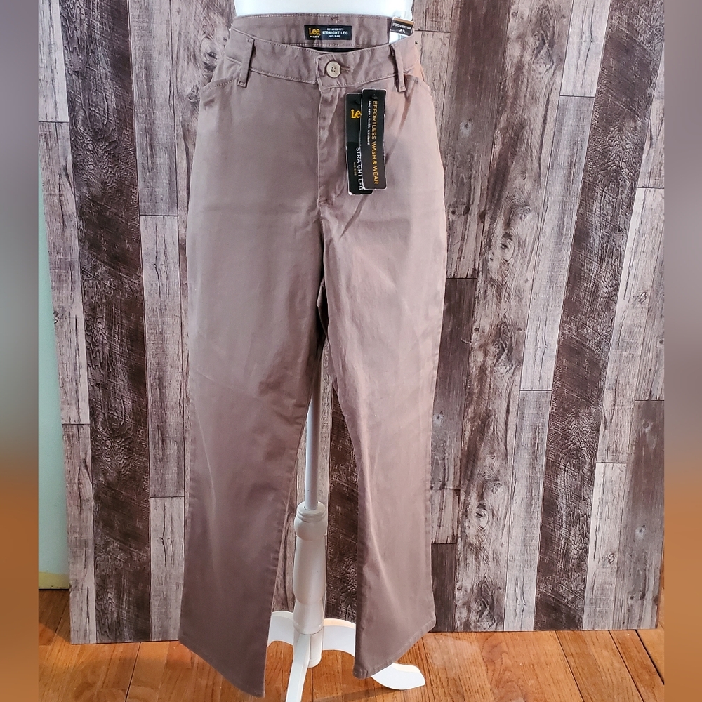 Lee Womens Khaki Petite Straight Pants